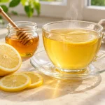 فنجان چای لیمو عسل با لیموترش تازه و ظرف عسل