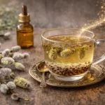 دمنوش بیدمشک در لیوان کنار بیدمشک