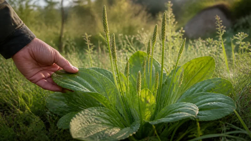 گیاه بارهنگ کبیر Plantago major با برگ‌های پهن و سنبله‌های دانه در بررسی خواص ضدالتهابی