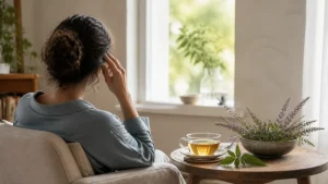 آرام‌گرفتن در حمله میگرن کنار دمنوش گل شاه‌پسند دارویی