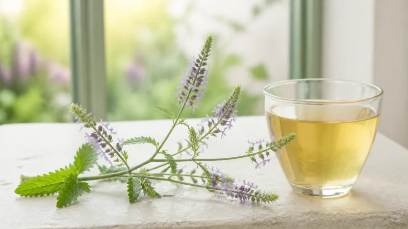 گل شاه‌پسند دارویی و یک فنجان دمنوش در بررسی کاربرد سنتی آن برای گلودرد