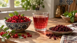 زرشک تازه و خشک همراه با نوشیدنی رقیق زرشک برای سلامت کبد