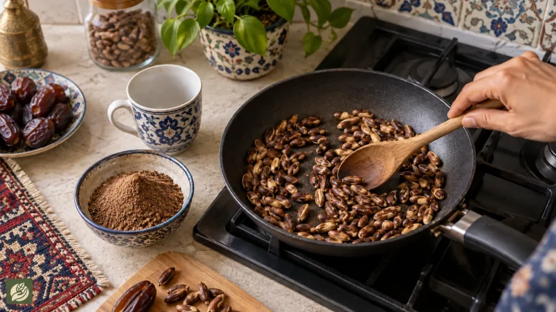 برشتهکردن ملایم هسته خرما برای تهیه نوشیدنی خانگی