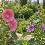 مقایسه گل ختمی Alcea rosea و پنیرک Malva sylvestris روی بوته