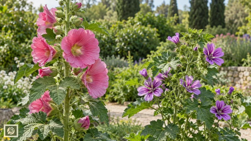 مقایسه گل ختمی Alcea rosea و پنیرک Malva sylvestris روی بوته
