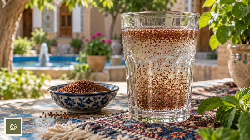 شربت خاکشیر خنک برای رفع عطش در روز گرم تابستان