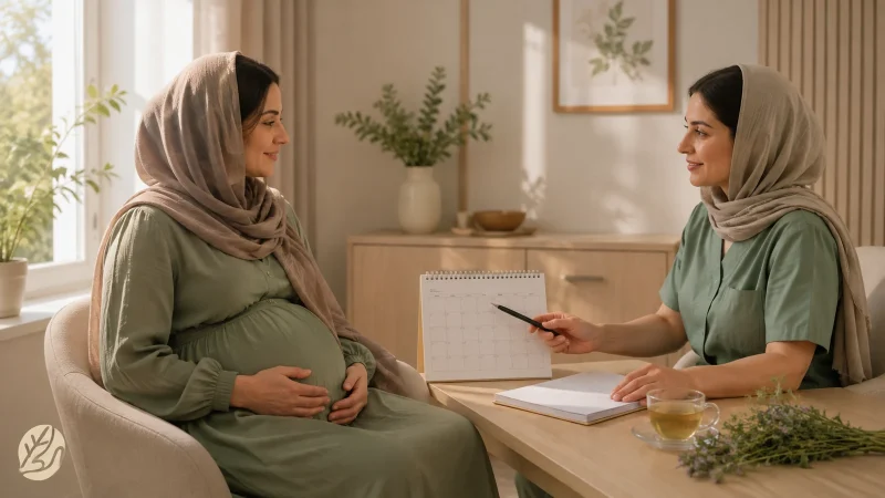 گفتوگوی زن باردار با ماما درباره برنامه زایمان به جای مصرف خودسرانه شاهپسند
