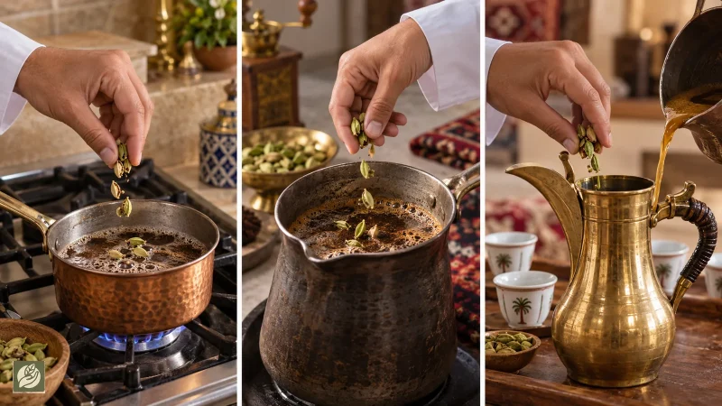 سه زمان افزودن هل به قهوه عربی هنگام دمآوری و سرو