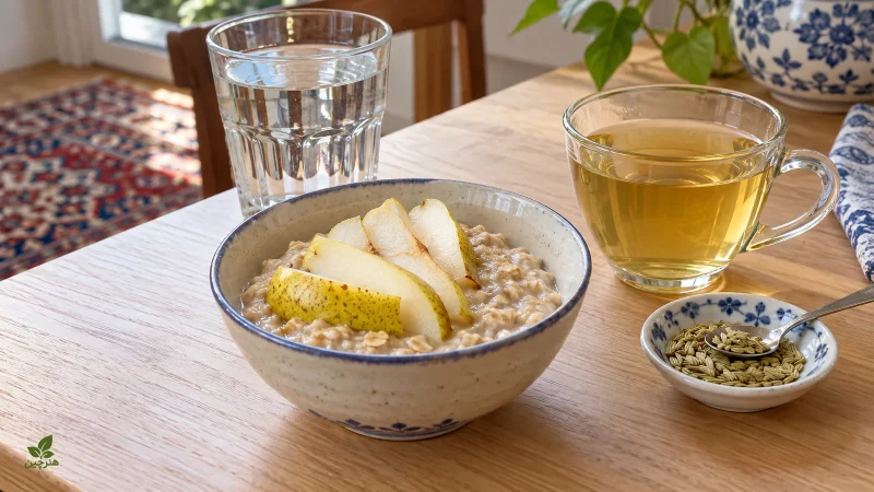 جو دوسر و گلابی پوستدار کنار آب و دمنوش رازیانه